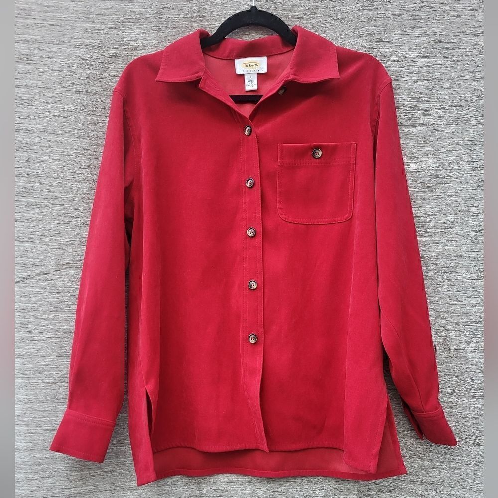 ❤️Talbots Petite vintage red blouse velvet feel, button down Valentine's❤️